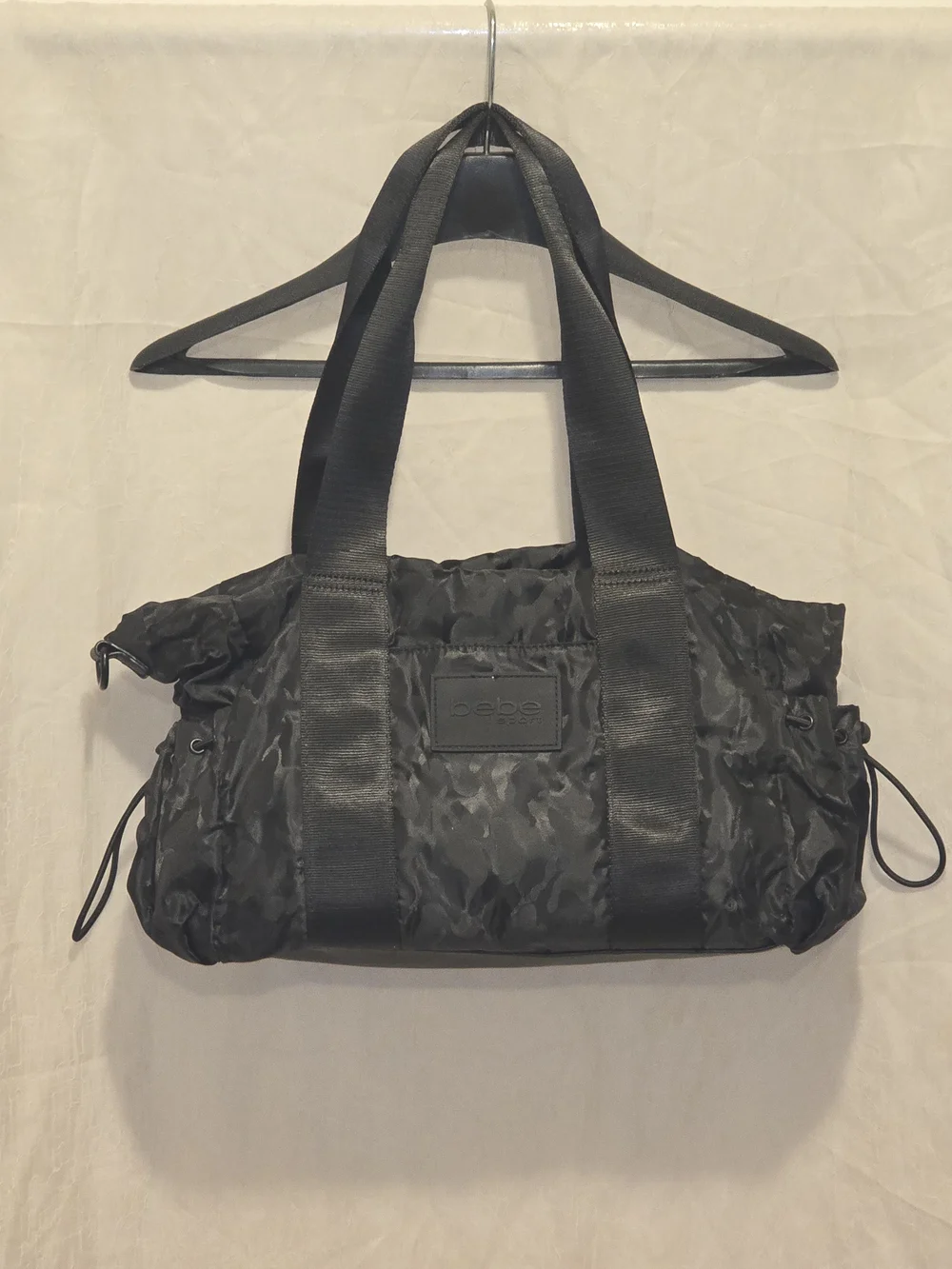 Bebe Black Camouflage Tote Bag with Wide Straps